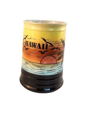 Hawaii Ceramic Beer Coffee Stein Mug Ocean Sunset & Palm Tree Design